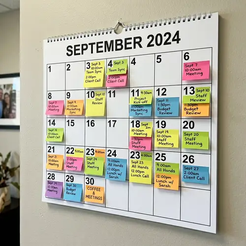 Colorful Sticky Note Wall Calendar for Meetings | Current Month