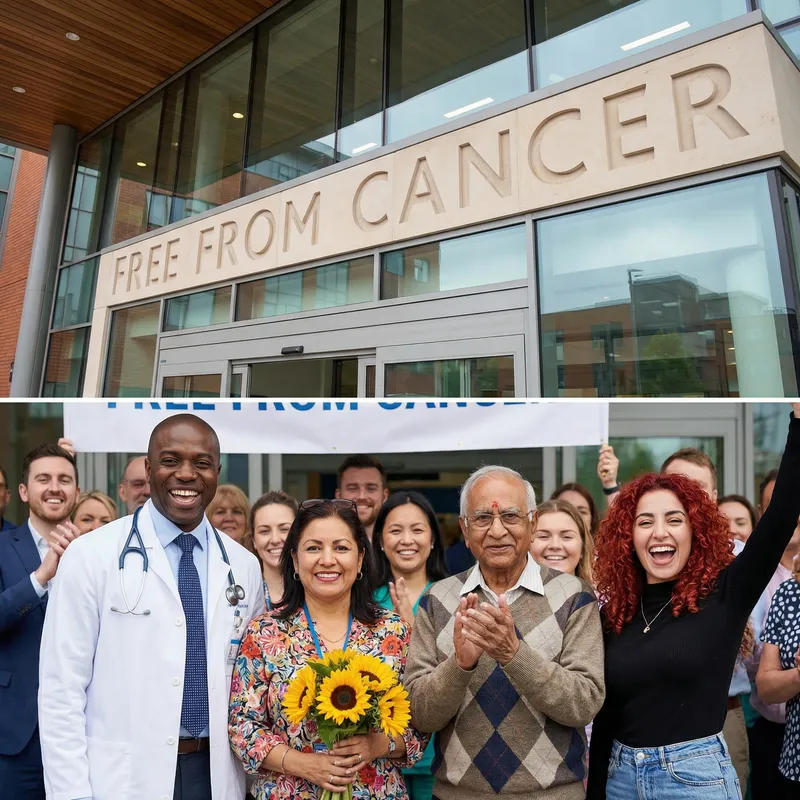 Free from Cancer: Joyful Modern Hospital Scene Free from Cancer: Joyful Modern Hospital Scene