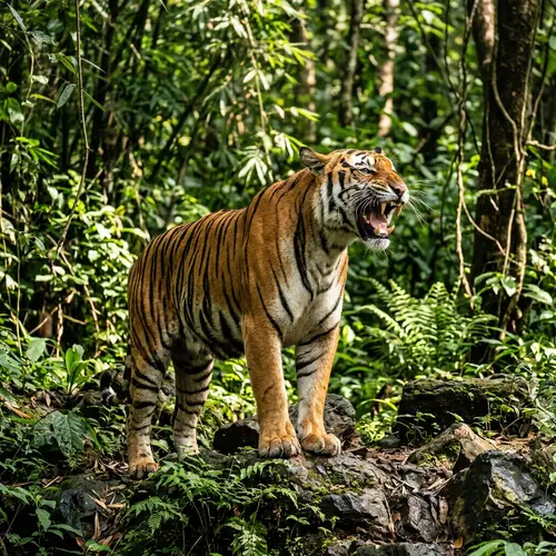 Majestic Tiger Roaring in Natural Habitat