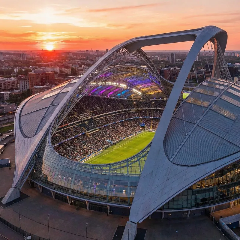 Stunning Modern Football Stadium at Sunset