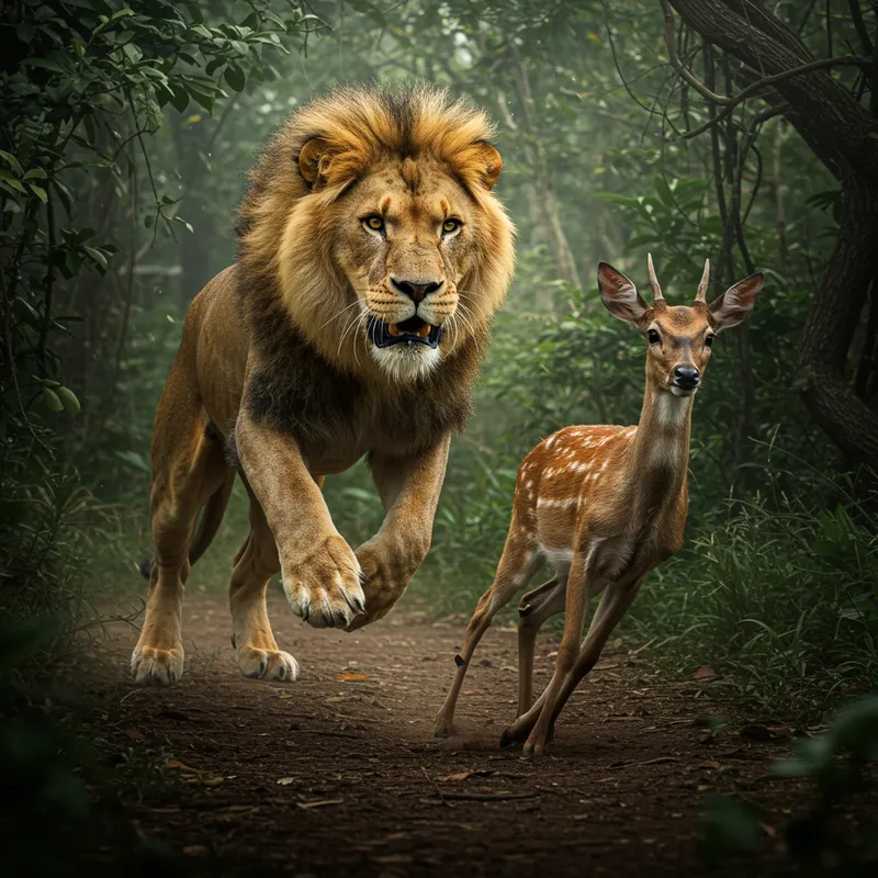 Dramatic Jungle Chase: Lion vs Deer
