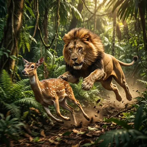 Dramatic Jungle Chase: Lion vs Deer