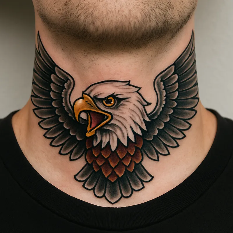 Eagle Throat Tattoo - Wings Spread Design