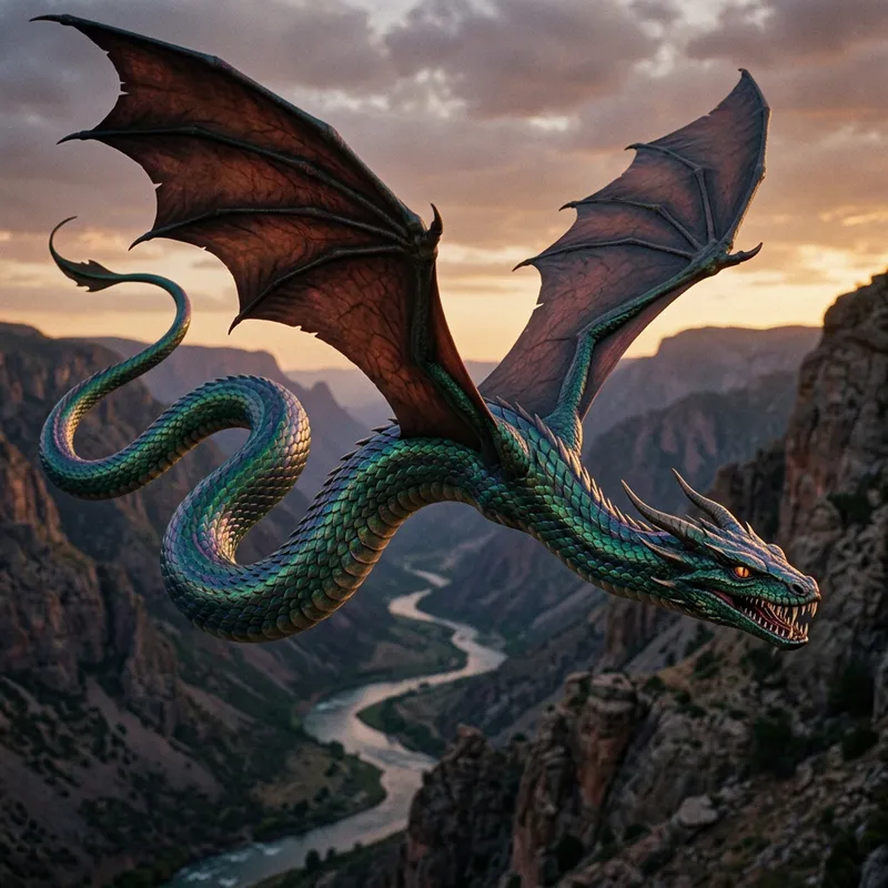 Elongated Winged Dragon - Serpentine Mythical Creature Elongated Winged Dragon - Serpentine Mythical Creature