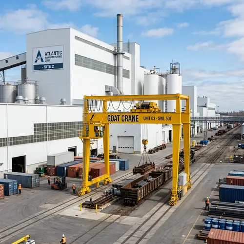Yellow Goat Crane at White Factory - Heavy Equipment
