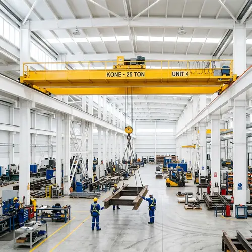 Yellow Overhead Crane in White Factory | Industrial Solutions