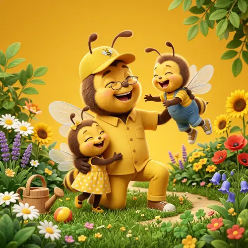 Happy Daddy Bee Playing in the Garden