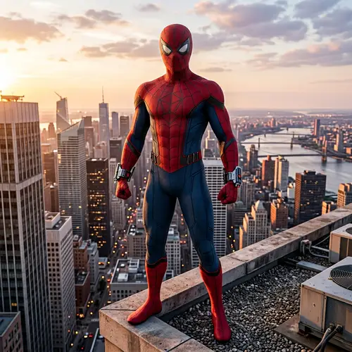 Superhero on Tall Building | Agile Web-Slinging Character
