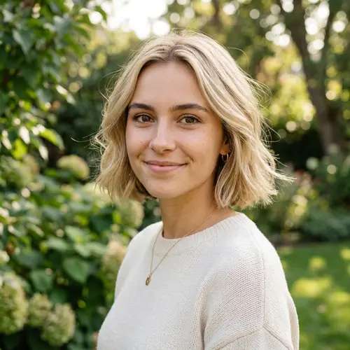 Photoreal Girl with Brown Eyes and Blond Bob Haircut