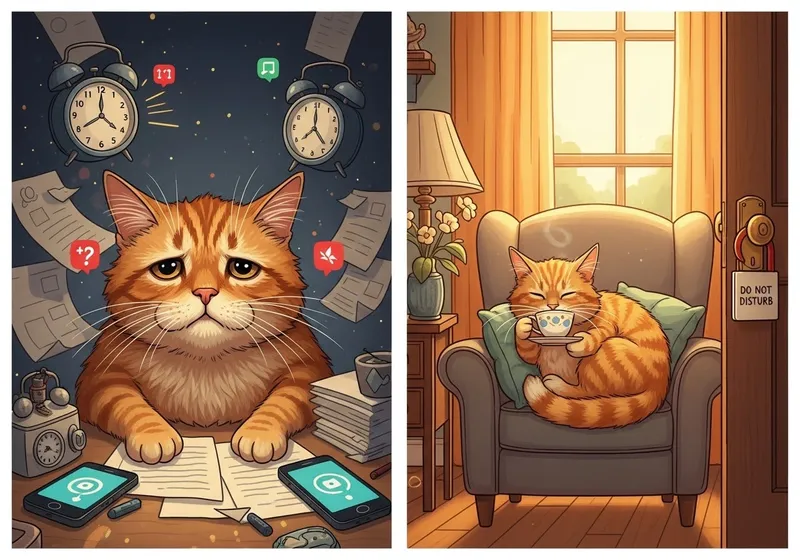 Tired Cat to Relaxed Bliss: A Cozy Transformation Tired Cat to Relaxed Bliss: A Cozy Transformation