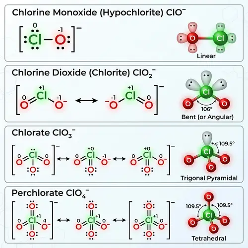Detailed Lewis Structures & 3D Shapes of Chlorine Compounds
