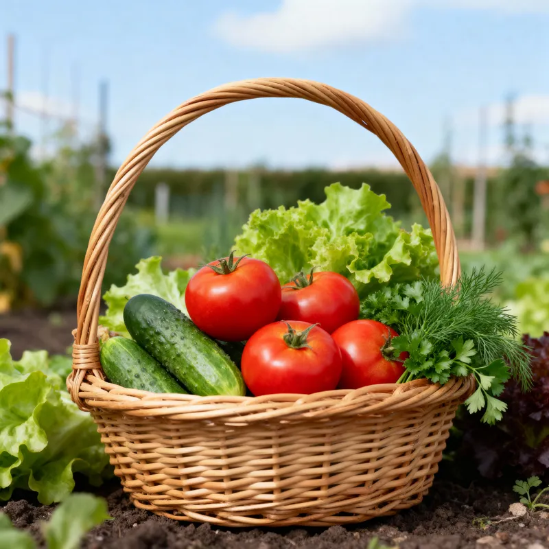 Natural Basket with Fresh Vegetables - Vibrant Garden