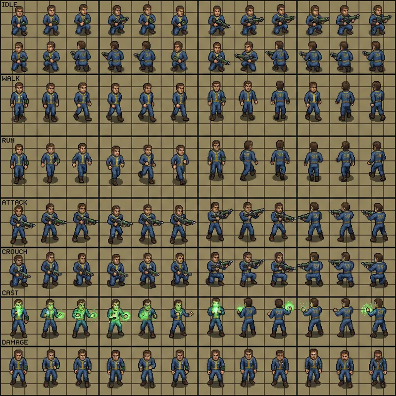 Fallout Vault Dweller Sprite Sheet for ARPGs