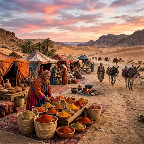 Vibrant Middle-Eastern Desert Scene with Spices