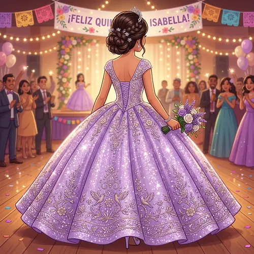 Latina Quinceañera in Lavender Dress with Mexican Heritage Details