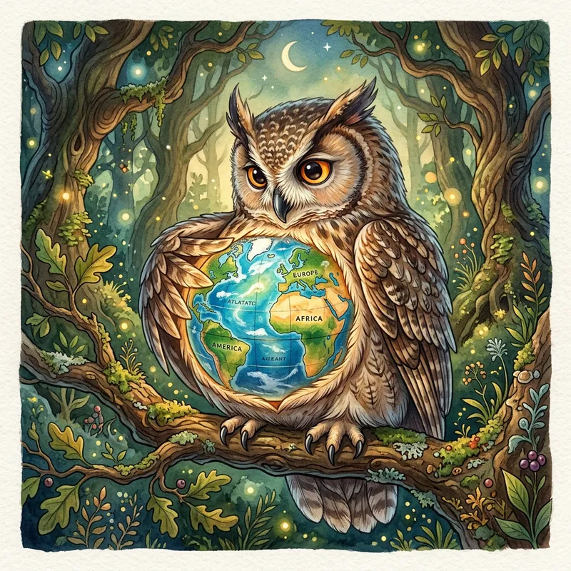 Innovative Owl Sculpture with Globe - Symbol of Wisdom