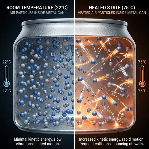 Microscopic Air Particle Motion in Heated Metal Can