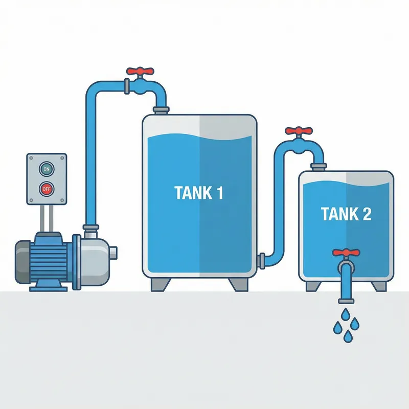 Interactive 2D Water Pump System with Control Panel and Tap