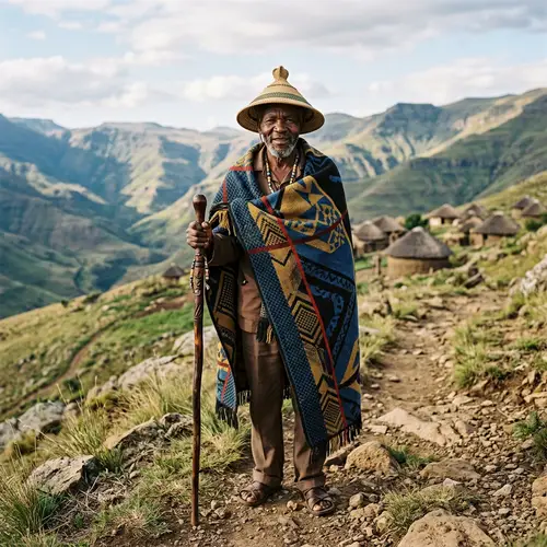 Explore Sotho Culture: Man with Stick and Blanket