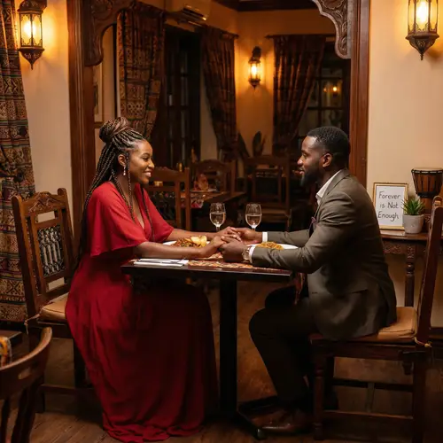 Romantic Valentine's Day Scene in African-inspired Restaurant