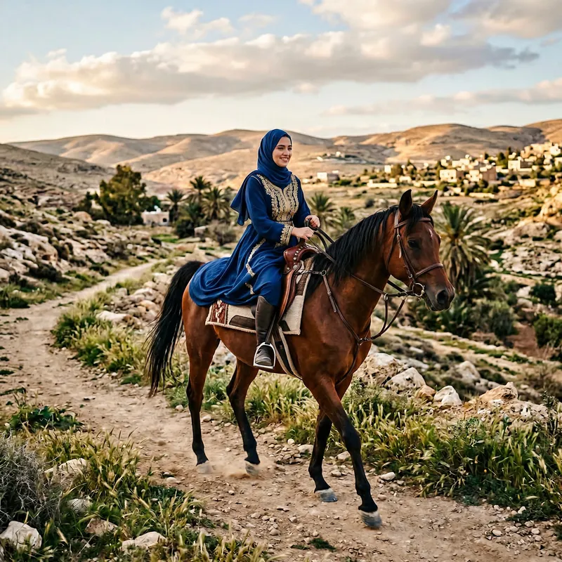 Arab Muslim Riding Horse in Traditional Dress