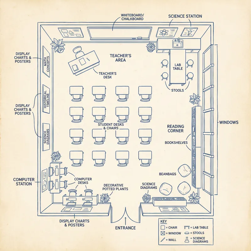 Classroom Floor Plan with Detailed Labels Classroom Floor Plan with Detailed Labels