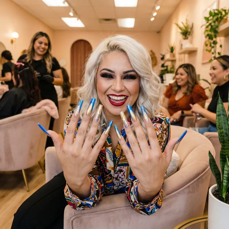 Hispanic Woman with Striking Long Nails and Bold Makeup Hispanic Woman with Striking Long Nails and Bold Makeup