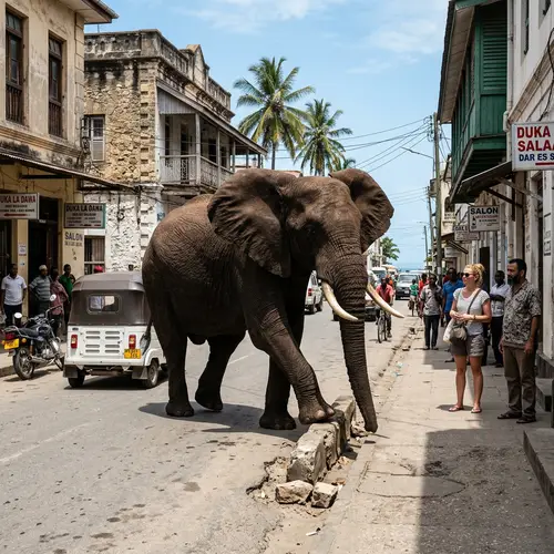 African Elephant Roaming the Streets of Dar es Salaam