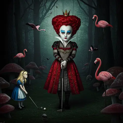 Mad Red Queen Plays Golf with Alice – Tim Burton Style