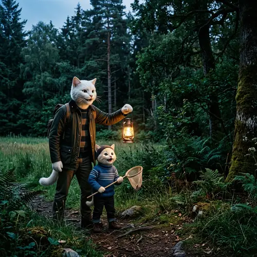 Enchanting Cat and Kitten Adventure in the Dense Forest