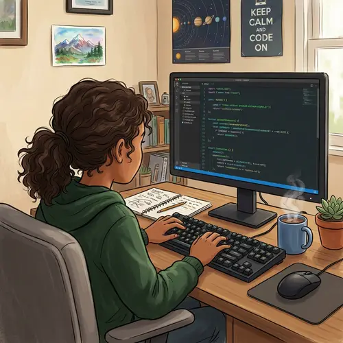 Child Coding Illustration - Realistic Computer Code Scene