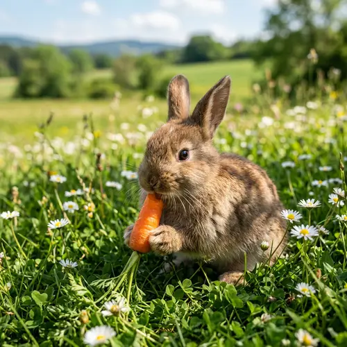 Cute Fluffy Rabbit Eating a Carrot