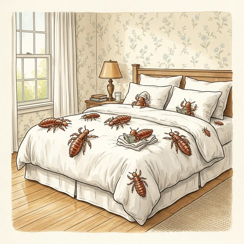 Lice in Bed: Exaggerated Illustration in Large Unoccupied Room