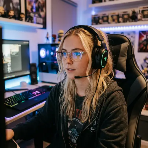 Blonde Female with Glasses & Gaming Headset