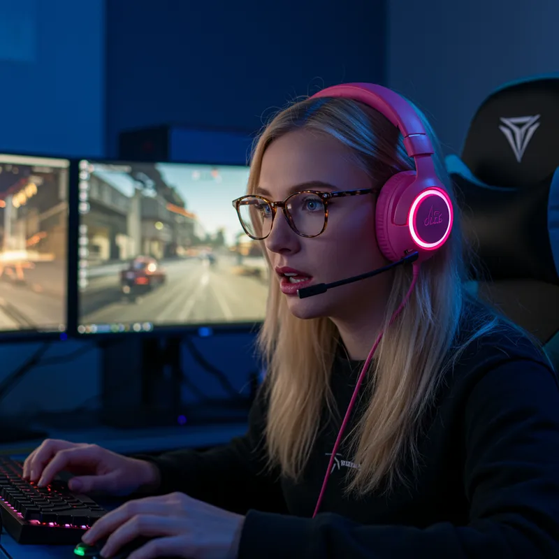 Blonde Female with Glasses & Gaming Headset