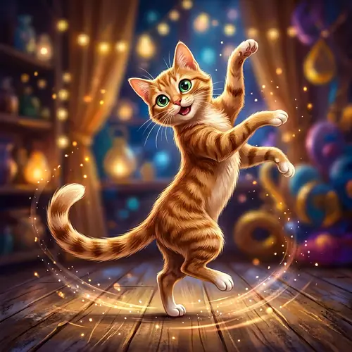 Graceful Cat Dancing Illustration | Enchanting Feline Art