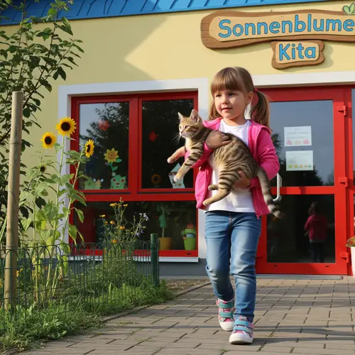 Little Girl Takes Her Kitten to Preschool