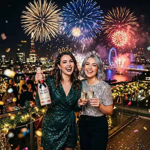 Festive New Year's Eve Celebration with Young Women