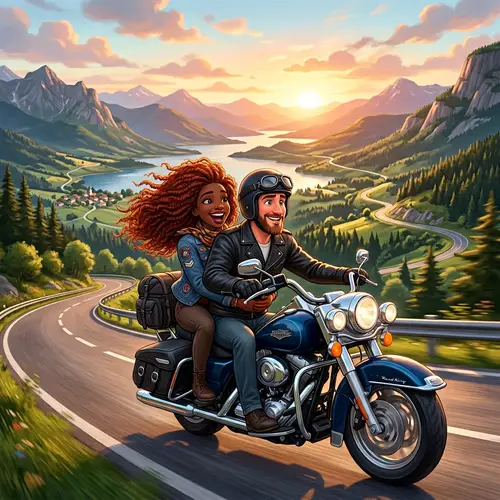 Animated Couple Motorcycling Adventure | Thrilling Journey