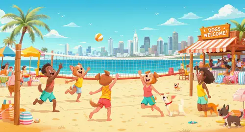 Fun Beach Volleyball with Dogs in San Diego