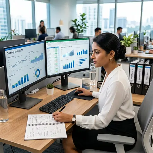 Professional Data Analyst in Action | South Asian Woman at Work