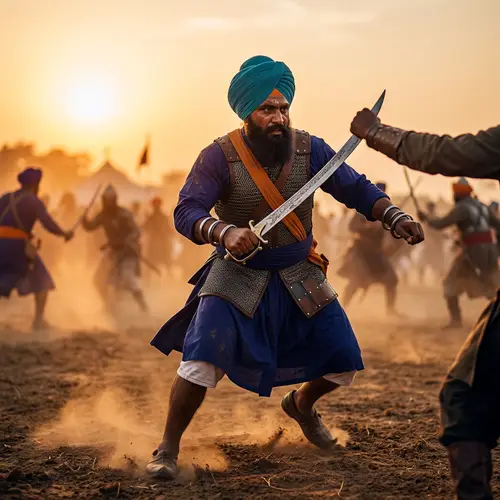 Valiant Sikh Warrior in Traditional Attire - Epic Battle Scene
