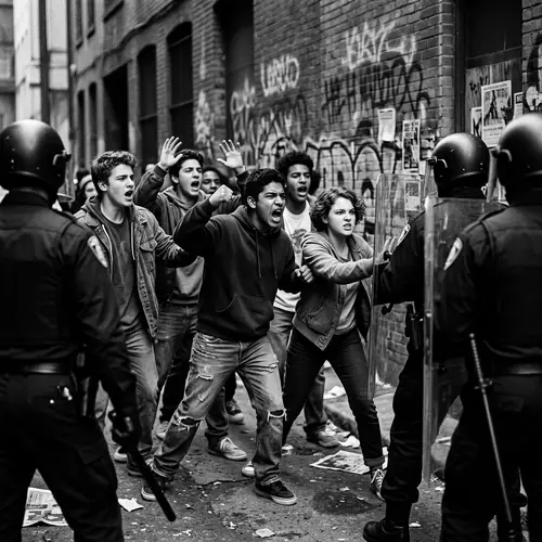 Urban Confrontation: A Dramatic Black and White Scene