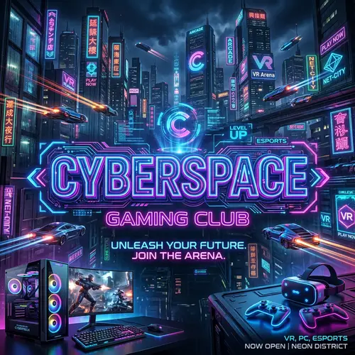 CyberSpace Gaming Club - Future-Tech Neon Aesthetic