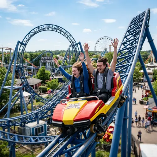 Thrilling Roller Coaster Ride with Two Adventurers