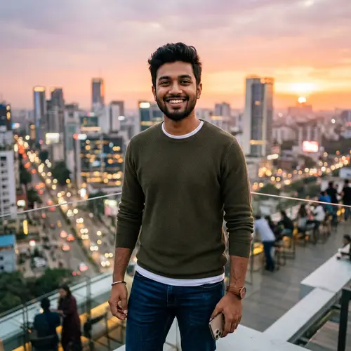Stylish 22-Year-Old South Asian Male - Urban Sunset Portrait