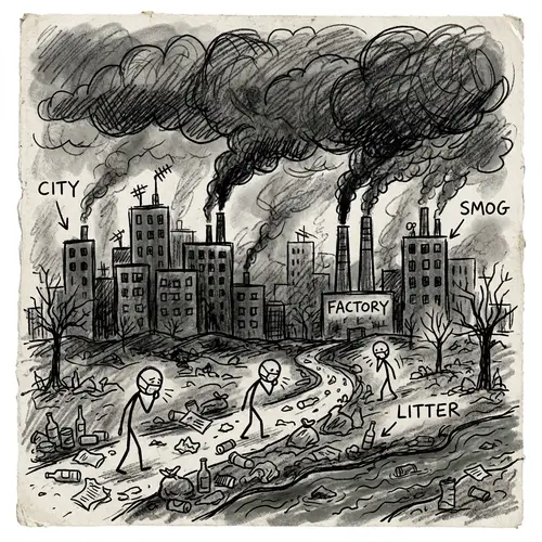 Stick Figure Art: Pollution in Urban Environments