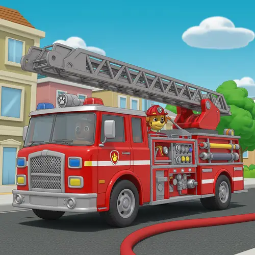 Cartoon Fire Engine with Paw Patrol Character