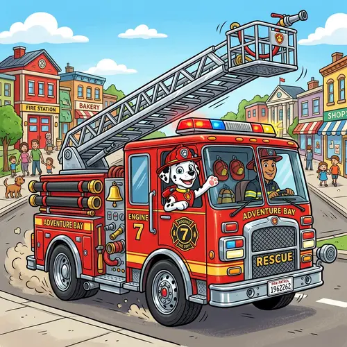Cartoon Fire Engine with Paw Patrol Character