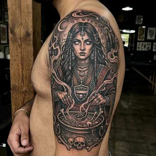 Captivating Witch Tattoo: South Asian Descent